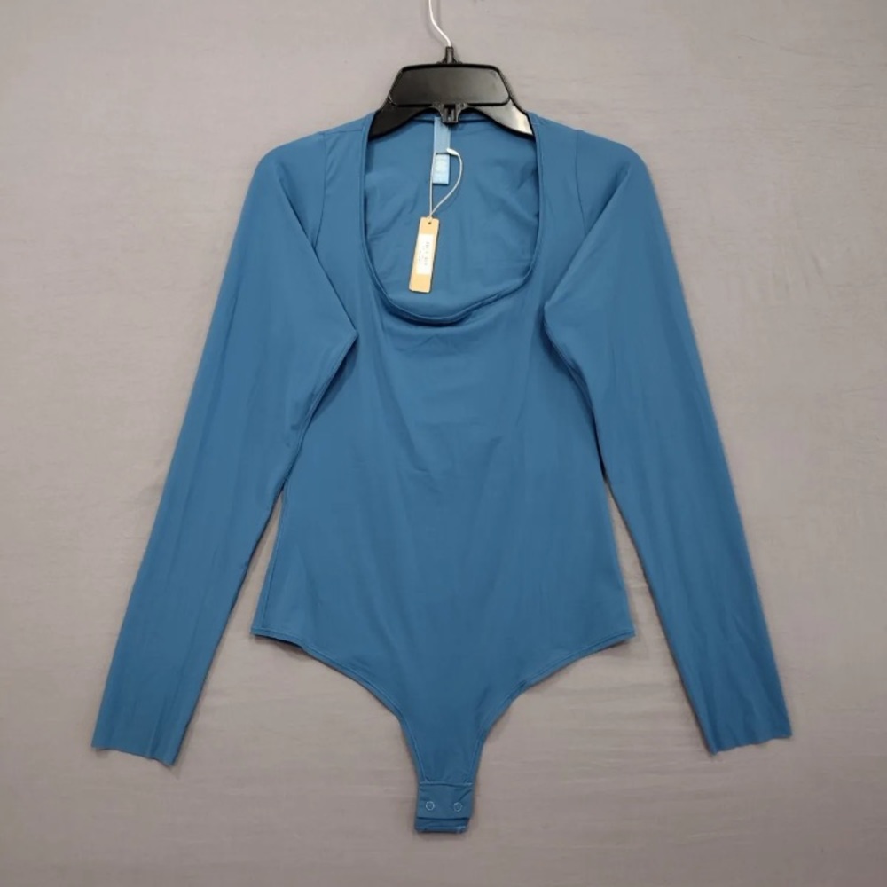 SKIMS Jelly Sheer Long Sleeve Bodysuit COLOR: OCEAN SIZE: LARGE - NEW w/ Tags